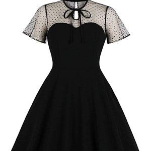 Polka Dots Embroidery Keyhole Tie Vintage Cocktail Dress